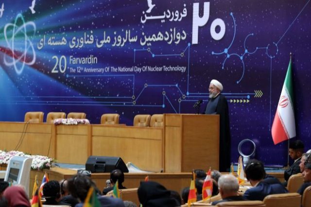 El presidente de Irán, Rohaní, en la conferencia del Día Nacional de la Tecnología Nuclear en Teherán HOAFP