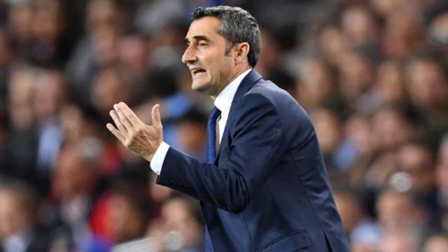 Ernesto Valverde, durante el Barça-Roma